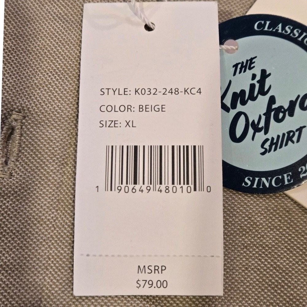 Jachs New York Mens Knit Oxford Shirt Beige Short Sleeve Button Down Size XL - Picture 4 of 9